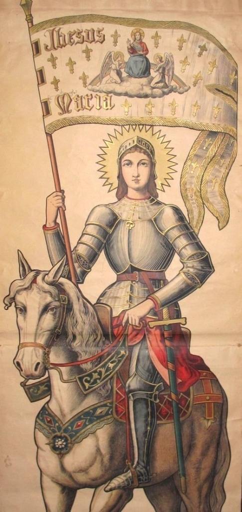 Banniere représentant Jeanne d'Arc à Cheval