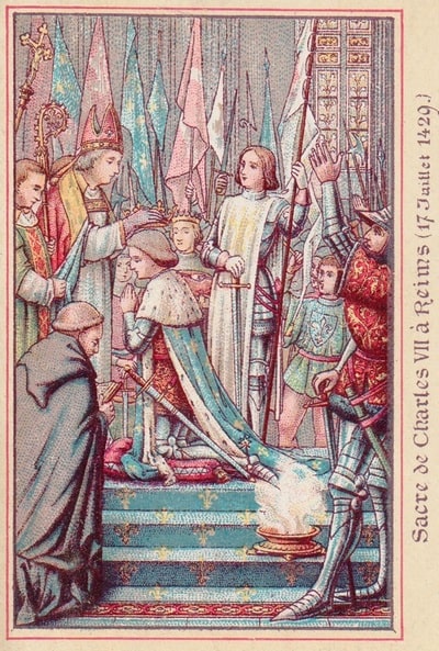 Carte postale Jeanne d'Arc au sacre de Charles VII à Reims