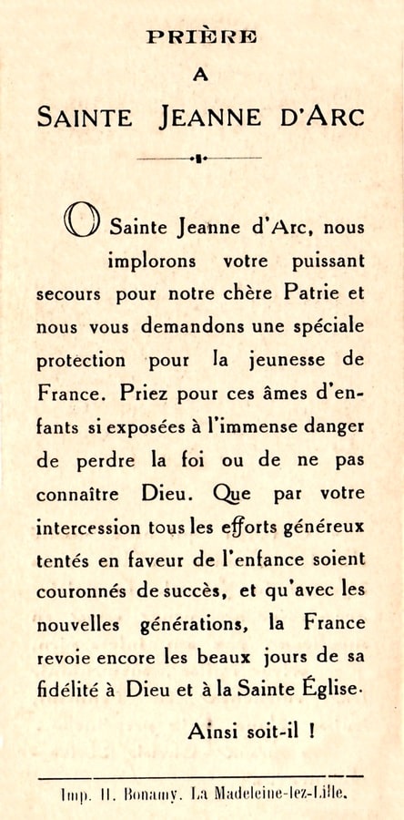 Image pieuse prière à Sainte Jeanne d'Arc