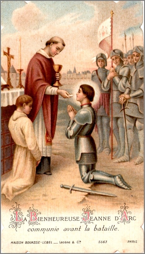 Image pieuse Jeanne d'Arc communie avant la bataille