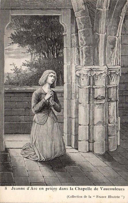Image pieuse Sainte Jeanne d'Arc en Prière chapelle vaucouleurs